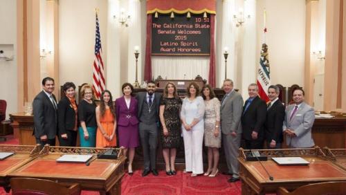 Pictured from left to right: Senator Ben Hueso, Assembly Member Susan Talamantes Eggman, Maria Elena Durazo, Blanca Ramirez, Judge Frances Muñoz, Sergio Romo, Northgate Gonzalez Market represented by Estela Ortiz, Alicia Gonzalez, Maria Bolaños, and Miguel Gonzalez, Rolando Herrera, Jose Padilla, and Assembly Member Luis Alejo