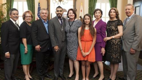 Pictured from left to right: Jose Padilla, Maria Elena Durazo, Rolando Herrera, Sergio Romo, Speaker Toni Atkins, Blanca Ramirez, Judge Frances Muñoz, Estela Ortiz & Miguel Gonzalez of the Northgate Gonzalez Market