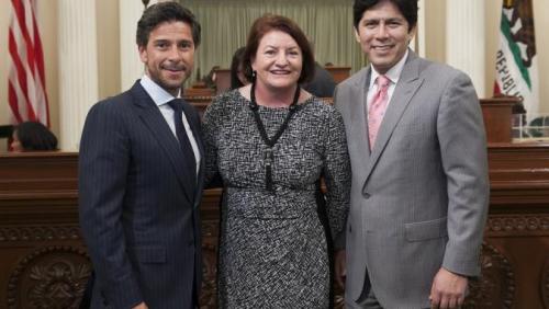 Speaker Emeritus Fabian Nuñez, Speaker Toni Atkins, and Senate President pro Tempore Kevin de León