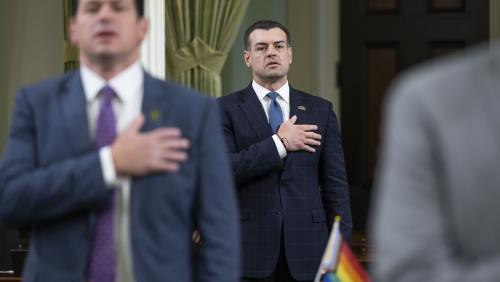 Asm. Avelino Valencia leading the Pledge of Allegiance