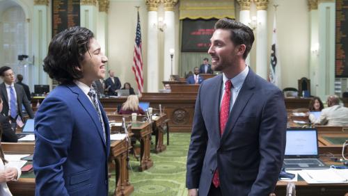 Assembly Majority Leader Ian C. Calderon with 2019 Latino Spirit Award honoree Anthony Gonzalez