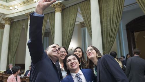 Assemblymember's take a selfie with 2019 Latino Spirit Award honoree Anthony Gonzalez
