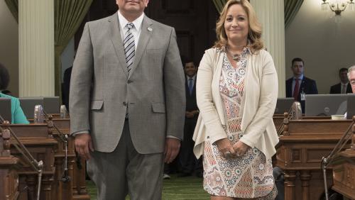 Honoree Beatriz Acevedo (Achievement in Technology & Media) escorted by Asm. Raul Bocanegra