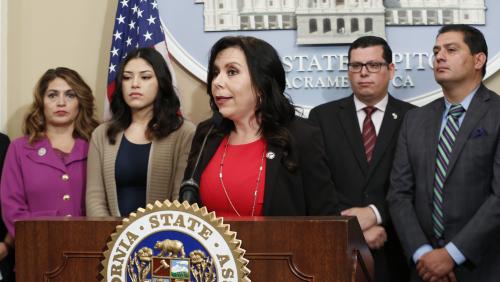 Assemblywoman Blanca Rubio speaks at press conference in support of the Deferred Action for Childhood Arrivals (DACA) program on Janary 11, 2018