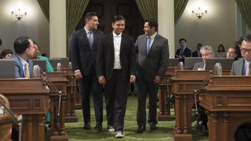 Jonas Corona (Dynamic Youth Award) escorted by Sen. Ricardo Lara and Asm. Jimmy Gomez