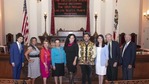 2019 Latino Spirit Award honorees with Latino Caucus Chairwoman Lorena Gonzalez