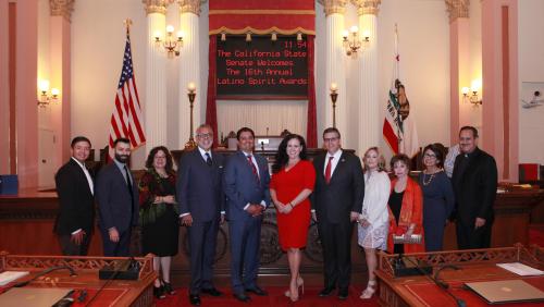 Latino Spirit Award honorees pictured with Latino Caucus Chair, Senator Ben Hueso, and Vice Chair, Assembly Member Lorena Gonzalez Fletcher