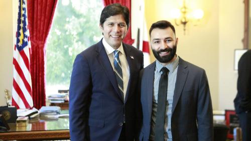 Senate President pro Tempore Kevin De León and Adrian Molina