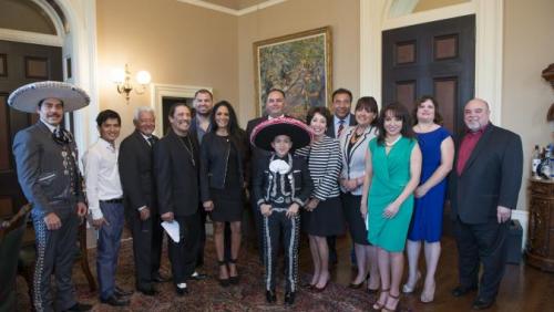 Pictured (from left to right): Ezequiel Peña, Mario Gutierrez, Pete Escovedo, Danny Trejo, Cain Velasquez, Sheila E., Speaker John A. Pérez, Sebastien De La Cruz, Judge Irma Elsa Gonzalez, John Quiñones, Nora Vargas (HOPE), Carrie Lopez (HOPE), Helen Iris Torres (HOPE), and Hon. Cruz M. Bustamante.