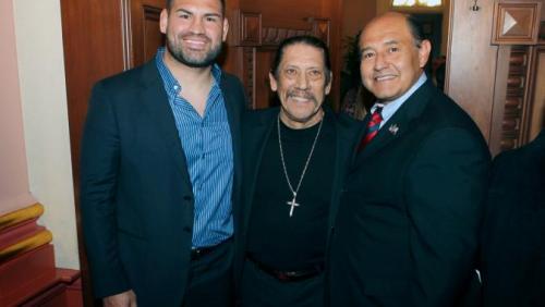 2014 Latino Spirit Award Honorees Cain Velasquez & Danny Trejo with Senator Lou Correa