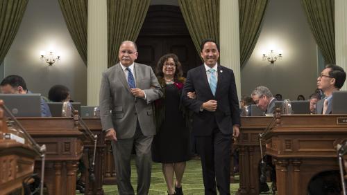 Josephine Talamantez (Achievement in Arts & Advocacy) escorted by Asm. Jose Medina and Asm. Todd Gloria