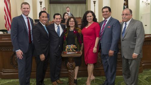 Josephine Talamantez (Achievement in Arts & Advocacy) escorted by Asm. Jose Medina and Asm. Todd Gloria