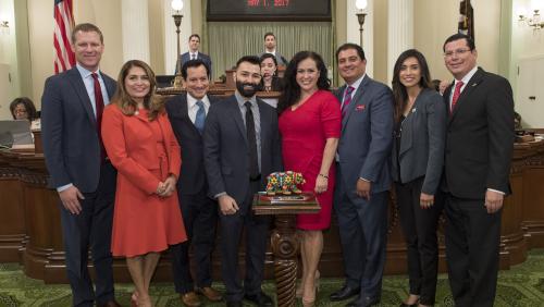 Adrian Molina (Achievement in Arts & Entertainment) escorted by Asm. Sabrina Cervantes, Asm. Rudy Salas, and Asm. Sharon Quirk-Silva 