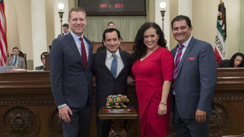Asm. Republican Leader Chad Mayes, Asm. Speaker Anthony Rendon, Asm. Lorena Gonzalez Fletcher, and Sen. Ben Hueso