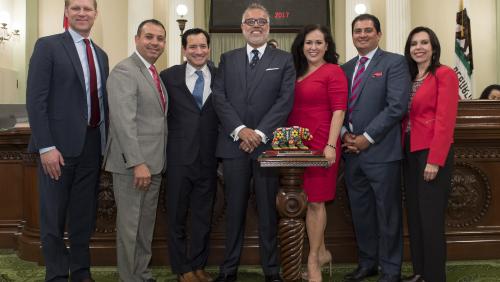 Dr. Michael Lizárraga (Achievement in Business) escorted by Asm. Blanca Rubio and Sen. Tony Mendoza