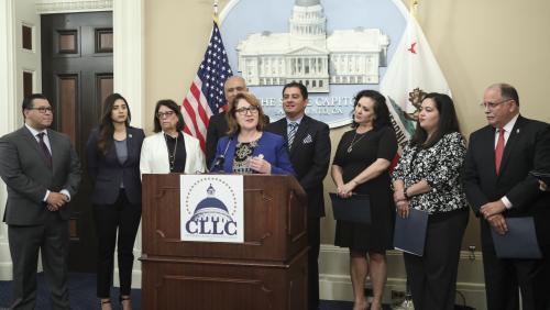 Assemblywoman Eloise Gómez Reyes discusses AB 2015 (Assisting Students with FAFSA & DREAM Act Applications) at the 2018 Latino Caucus Policy & Budget Priorities Press Conference (April 4, 2018)