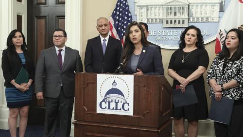 Assemblywoman Sabrina Cervantes discusses AB 1786 (Articulation Agreements for CA Veterans) at the 2018 Latino Caucus Policy & Budget Priorities Press Conference (April 4, 2018)