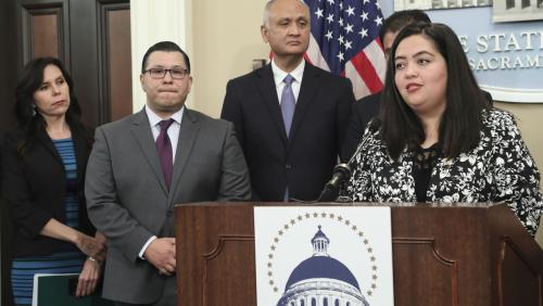 Assemblywoman Wendy Carrillo discusses AB 1862 (Funding for TPS Immigration Services) at the 2018 Latino Caucus Policy & Budget Priorities Press Conference (April 4, 2018)