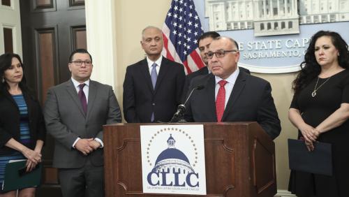 Assemblymember Freddie Rodriguez discusses AB 2885 (Zero-Emission Vehicles Rebates in Disadvantaged Communities) at the 2018 Latino Caucus Policy & Budget Priorities Press Conference (April 4, 2018)