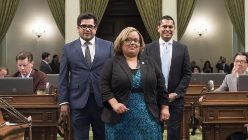 2016 Latino Spirit Award honoree Barbara Torres for Achievement in Public Service (escorted by Assembly Member's Jimmy Gomez & Miguel Santiago)