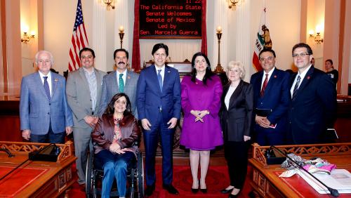 Senate President pro Tempore Kevin de Leon and Latino Caucus Chairman, Senator Ben Hueso, pictured with delegation of Mexican Senators